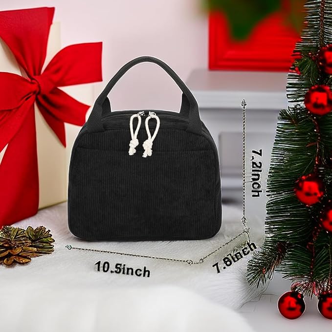 Bluboon Corduroy Lunch Bag - Large, Reusable Insulated Tote for Work/Picnic
