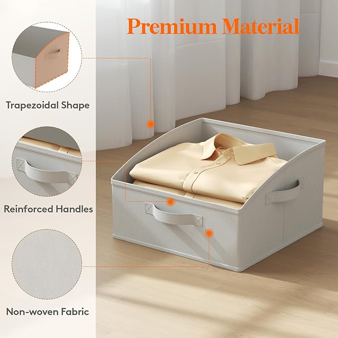 Lifewit Trapezoid Closet Storage Bins for Shelf, 6 Packs Non-woven Closet Organizer Baskets with Handles