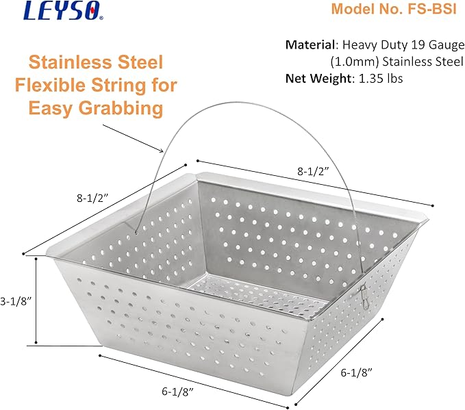 Leyso Stainless Steel Floor Sink Drop-in Basket Strainer Sink Drain Cover 8-1/2" x 8-1/2” x 3-1/8” for Kitchen, Restaurant, Bar, Buffet (Drop-in SS)