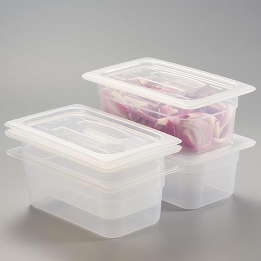 4-Pack 1/4 Size 4" Deep Food Pan with Handled Lid