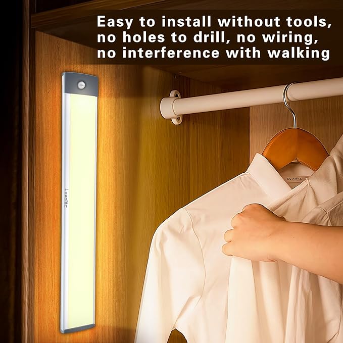 LEPOTEC 54 LED Under Counter Lighting, Motion Kitchen Cabinet Light, Battery Operated Closet Lights, Rechargeable Wireless Camper Caravan Night Light,Warm White (2 Pack)