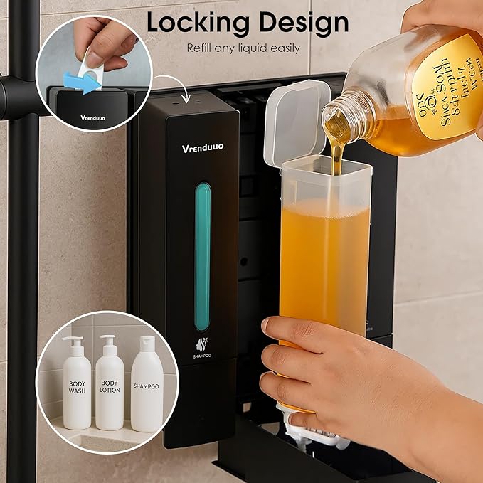 Shampoo and Conditioner Dispenser,Shower Dispenser 3 Chamber No Drill,Shower Soap Dispenser Wall Mounted for Bathroom Hotel with Upgrade Pump Head,3 * 400ml(Black 3 Chamber)