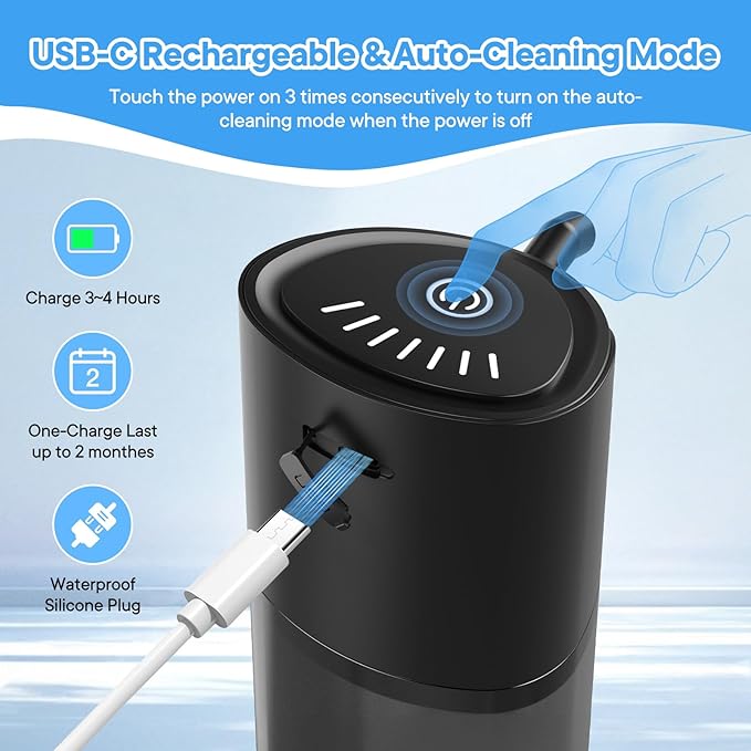 Automatic Liquid Soap Dispenser, 15.83 oz/450mL USB C Rechargeable Soap Dispenser, 7 Adjust Volume Touchless Hand Sanitizer Dispenser, Motion Sensor Waterproof Pump for Bathroom Kitchen (Black)