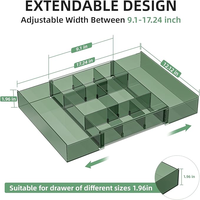 Expandable Desk Drawer Organizer, Clear Green