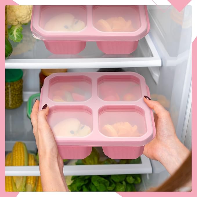 Ziliny 12 Pcs 4 Divided Compartments Snack Containers Bento Wheat Straw Snack Box with Lid Reusable Meal Prep Lunch Box Food Storage Containers for Adults Christmas Travel Work Gifts(Pink)