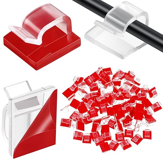 Blulu 100 Pcs Adhesive Cable Clips Bulk Wire Holder for Cord Organizer Clips Cable Management Outdoor Light Hooks for Christmas Wall String Lights Fairy Lights