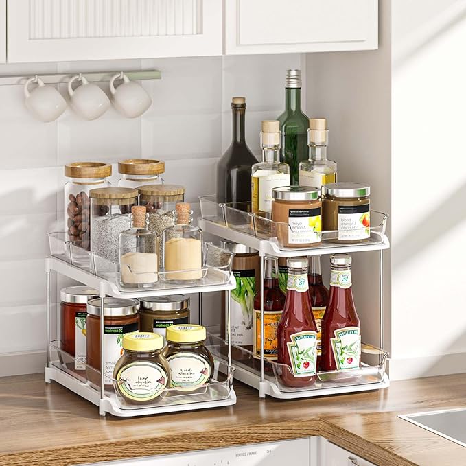 Delamu 2-Tier Multi-Purpose Bathroom Under Sink Organizers and Storage, Stackable Kitchen Pantry Organization