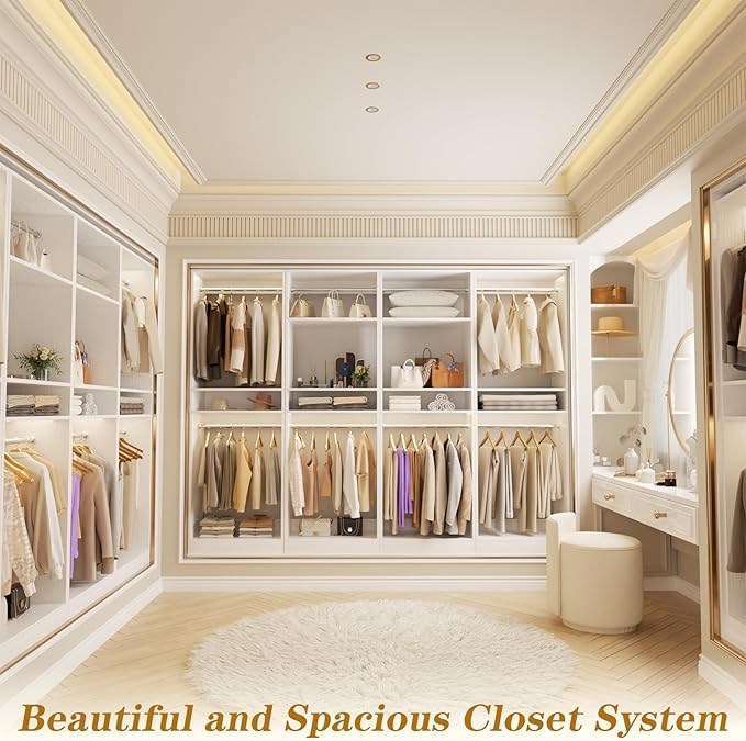 Unikito 100” Closet System, 8.3FT Wood Closet Storage Organizer with 8 Hanging Rods, Adjustable Large Walk in Wardrobe Closet Tower, Sturdy Clothes Garment Rack, Easy Assembly, Set of 4, White