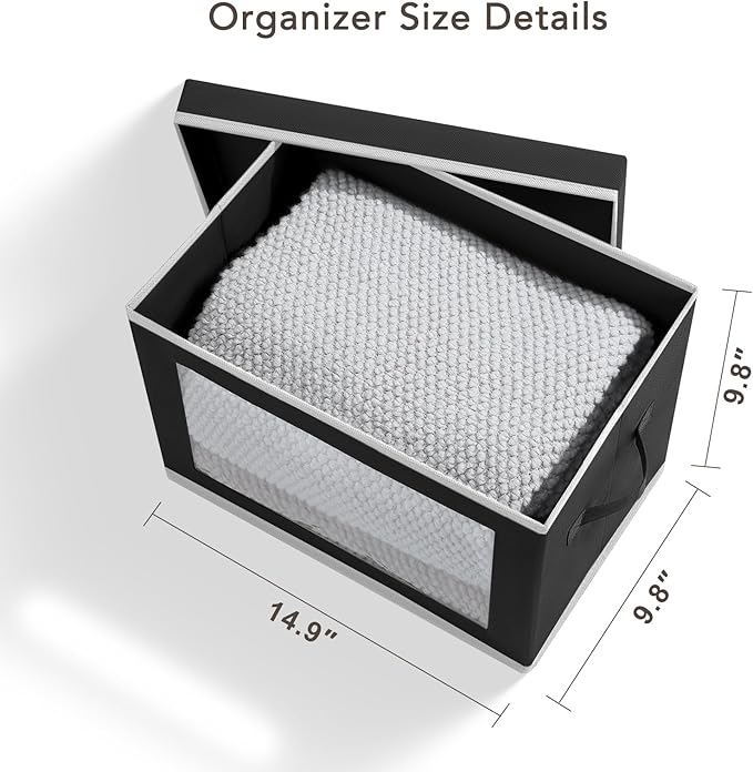 Storage Boxes with Lids, 5 Pack Foldable Clear Window Storage Bins