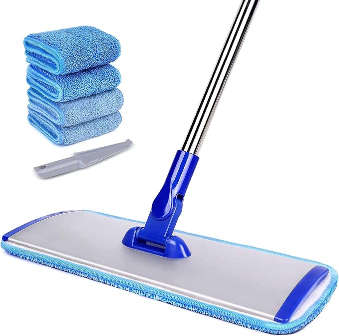 18" Professional Microfiber Mop Floor Cleaning mop, Flat Mop with Stainless Steel Handle,4 Reusable Washable Mop Pads and mop Pads Brush,Microfiber Mop for Hardwood (18" Microfiber Mop)