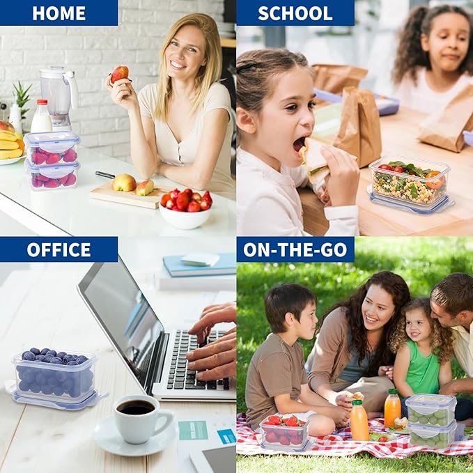 KIGI Food Storage Containers with Airtight Lids, Leak-Proof & Stackable, 4-Sided Locking lids, Ideal for Meal Prep, Snack, Fruit, Lunch & Leftovers