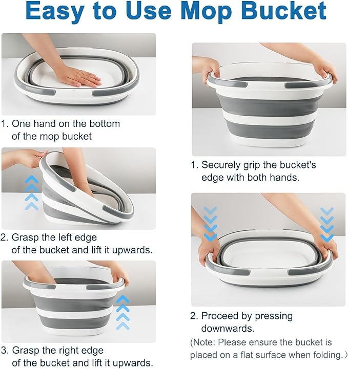 Collapsible Mop Bucket with Handle for Cleaning, 16L(4.2 Gallon) Silicone Square Mopping Bucket for Windows Cleaning or Car Washing, Cleaning Supplies Organizer Plastic Bucket for Storage