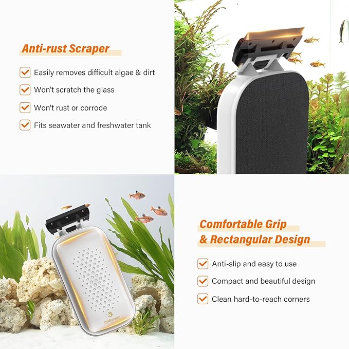 fishkeeper Magnetic Aquarium Fish Tank Glass Cleaner - Exquisite & Super Strong Magnetism, Double Side Floating Algae Scraper Cleaning Tools for 0.1 to 0.7 Inch Glass Tanks (Mini/M/L/XL)