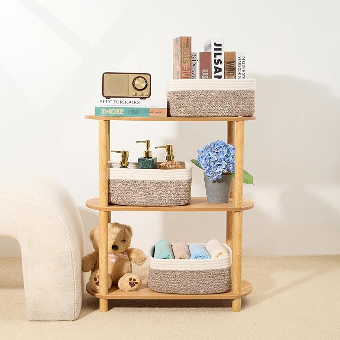 MiniArk Small Storage Baskets for Organizing | Closet Organizer Bins | Shelf Toy Basket | Woven Rope Baskets | Cube Decorative Box | Shallow Basket