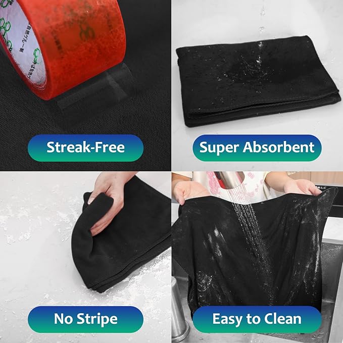 Newwiee 3 Pcs Extra Large Microfiber Cleaning Cloth 30" x 20" Washable Reusable Microfiber Towel Streak Free Lint Free Cloth for Cleaning Home Glass Office Window Bathrooms (Black)