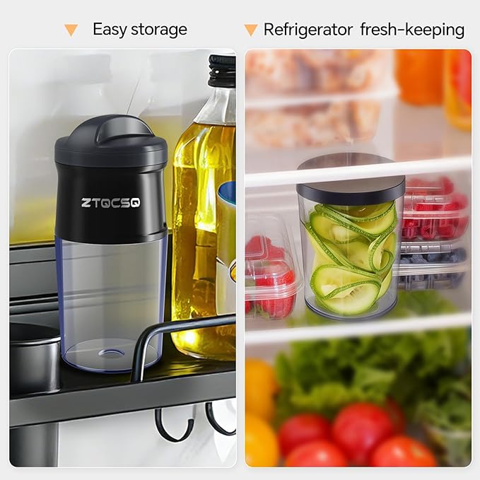 4 in 1 Vegetable Spiralizer Slicer, Adjustable Thickness 0-3mm, Zucchini Spiralizer Veggie Noodle Maker for Cucumber/Zoodle/Salad/Spaghetti/Pasta with Food Container, Cleaning Brush, Gray