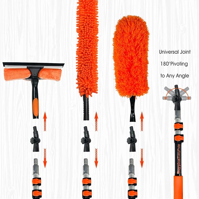 Buyplus 26FT Reach Dusting Kit, Long Duster with 5-20FT Extension Pole for High Ceilings, Cobweb Duster, Microfiber Duster, Window Squeegee