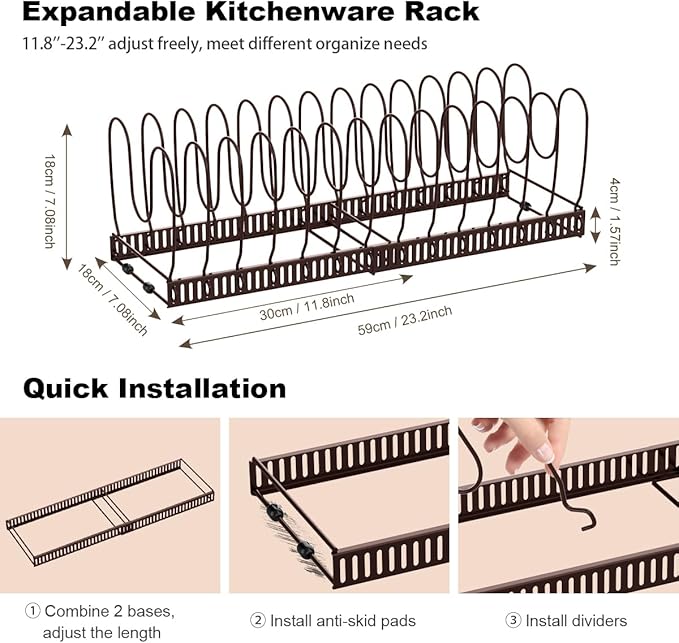 Pot and Pan Organizer Rack for Cabinet, Bronze