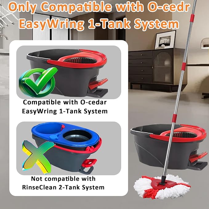 Spin Mop Head Replacement for Ocedar, 3 Microfiber Mop Head, 1 Base, 1 Mop Handle (30-58in) Combo Mops Set Compatible with O-Cedar EasyWring Microfiber Spin Mop (1 Tank System)