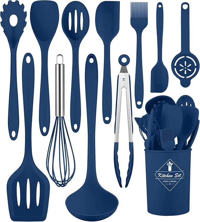 Kitchen Utensils Set-12 Pieces Silicone Cooking Utensils Set (Dishwasher Safe) 392°F Heat Resistant Spatula Set,Kitchen Utensil Set for Nonstick Cookware,Best Kitchen Tools with Holder