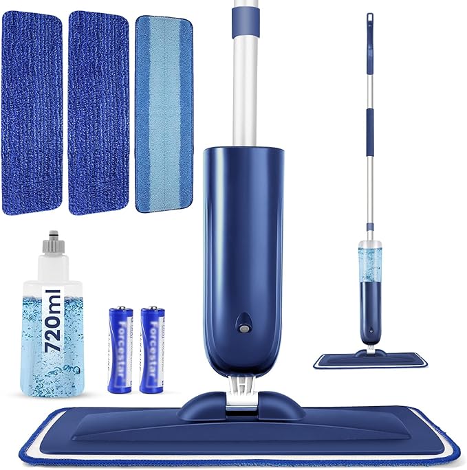 PowerMop for Floor Cleaning with 3 Washable Pads - Wet Dry Microfiber Mop with 720 ml Refillable Bottle for Kitchen Wood Floor Hardwood Laminate Ceramic Tiles Floors Dust Cleaning