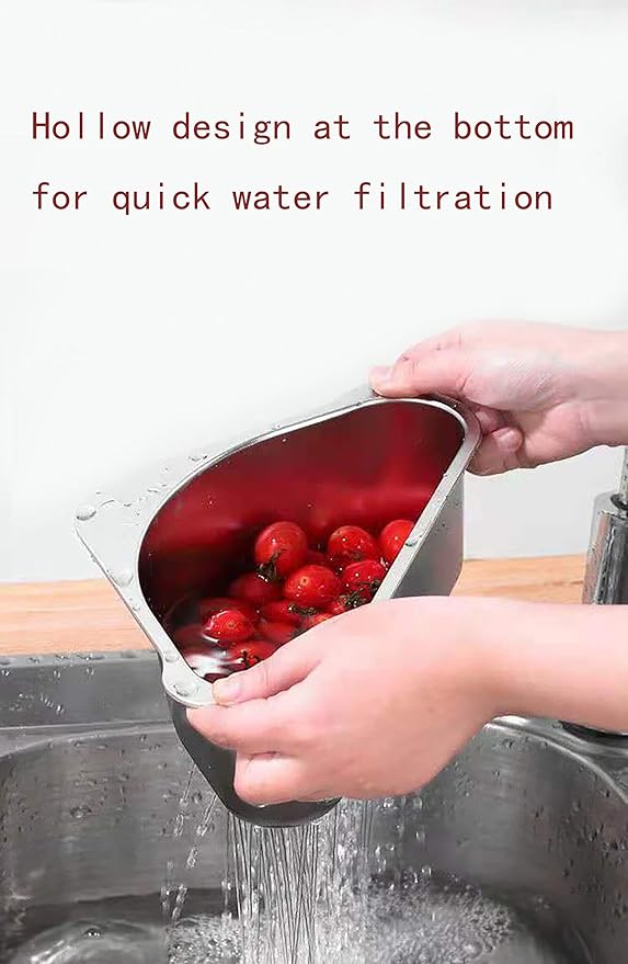 Stainless Steel Sink Strainer Basket Triangle Sink,Triangle Sink Drainer Basket for Sink Food Strainer or Storage Rack (silver)
