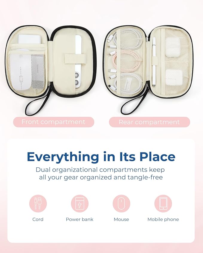 BAGSMART Travel Cord Organizer Electronics Case, Double Layers Puffer Cable Organizer Bag Travel Essentials for Women, Tech Organizer Case for Charger, Phone, Flash Drive - Black