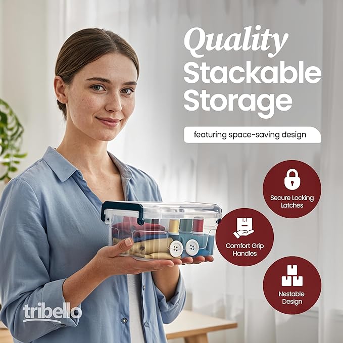 Plastic Small Storage Bins with Lids, Clear Stackable Storage Containers 2.5Q