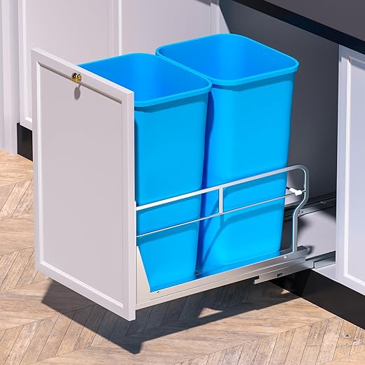 Insputer Dual Pull Out Trash Can Under Cabinet with Soft-Close Slides, Heavy Duty Under Sink Trash Can Kit for Kitchen Sink, Laundry, Garbage Can Not Included, Requires 17" W X 24" D Cabinets