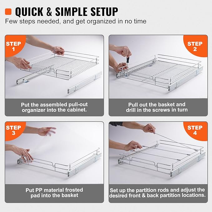 18.5"Wx21"Dx3.5"H Pull Out Cabinet Organizer