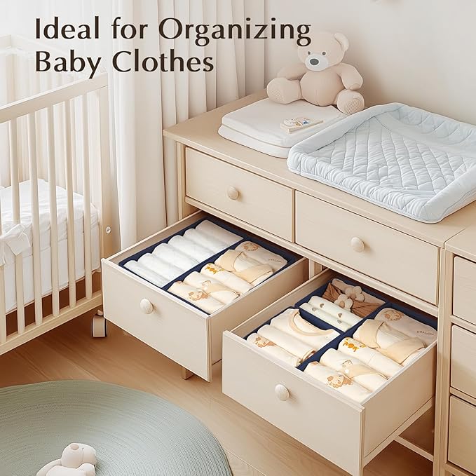 Drawer Organizers Clothes, Set of 8 Dresser Organizer Bins, Navy Blue