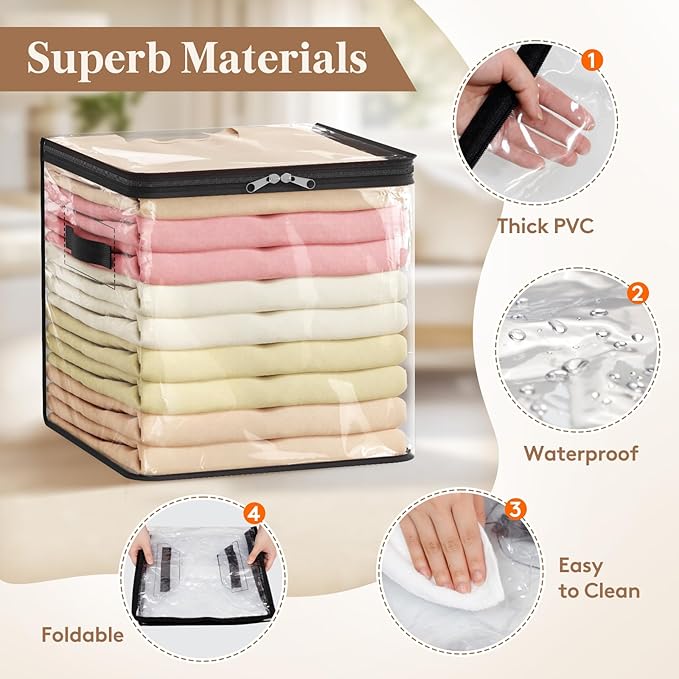 Lifewit 6 Pack Clear Clothes Storage Bags, Sweater Storage with Zipper, 36L Vinyl Foldable Moving Bags, Storage Container for Blankets Bed Sheet Sweater Yarns