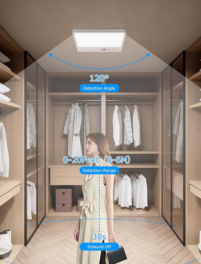 Motion Sensor Light Indoor with Remote,3 Color Motion Sensor Lights with Remote, Wireless Closet Light Battery Operated, Magnetic Dimmable LED Lights for Shower Pantry Shed Hallway Porch Garage Stairs