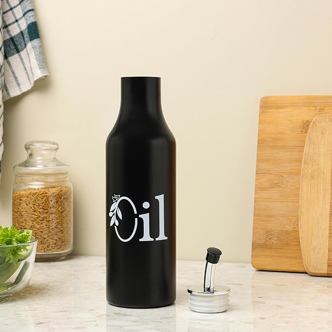 dudki 1 Litre Stainless Steel Oil Pourer | Oil Dispenser For Kitchen | Cooking Oil Bottle For Kitchen | Cooking, Home, Restaurant (Matt Black)