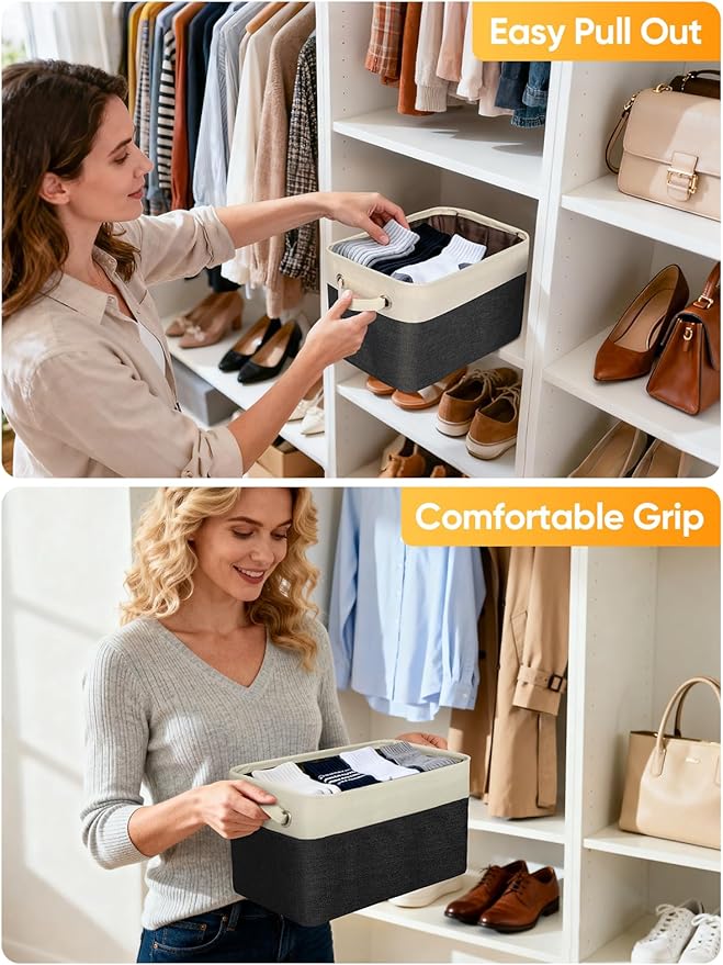 2 Pack Fabric Closet Storage Bins for Shelves, Black, 14''x10''x8.5''