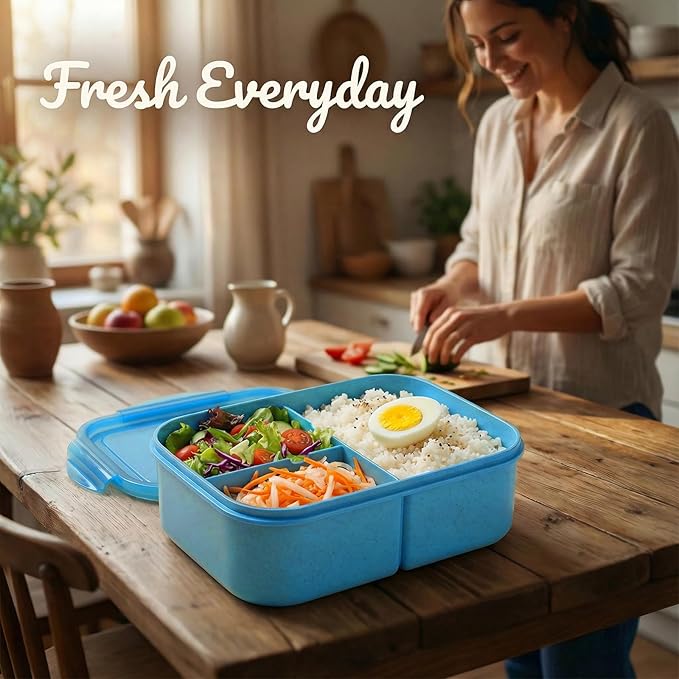 MISS BIG® Bento Box Adults–Portable Lunch Box with Compartments,Leak-Resistant Wheat Material Lunch Container for Meal Prep, Work, office,Picnic,Home