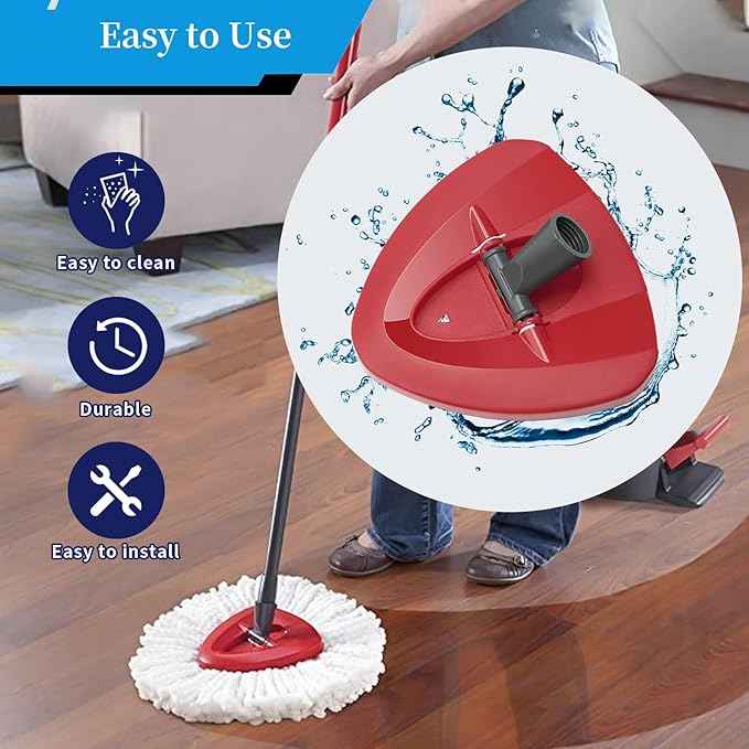 Spin Mop Replacement Head Base Compatible with O-Cedar EasyWring 1-Tank System Mop Rotating Triangle Mop Head Cover Replacement Rotating Mop Base Plastic Base for Spin Mop Accessories, Red