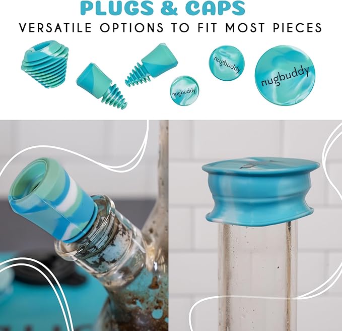 nugbuddy Glass Cleaning Kit - Reusable Silicone Accessories - Complete Kit to Clean your Piece, Just Add Cleaner - Reusable Soaker Bag, Brushes, Mat