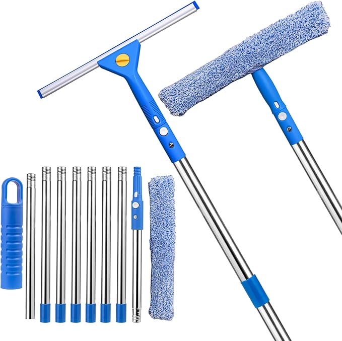 Professional Window Cleaning kit, 2-in-1 Window Squeegee with 122" Extension Poles, Suitable for Indoor & Outdoor Windows, High Glass, High Windows