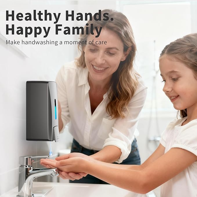 Hand Soap Dispenser 33.8oz Wall Mount, Commercial Grade No Drip Gray Soap Dispenser for Kitchen, Bathroom,Liquid Soap,Hand Sanitizer, Drill or Adhesive Mount, with Visible Window
