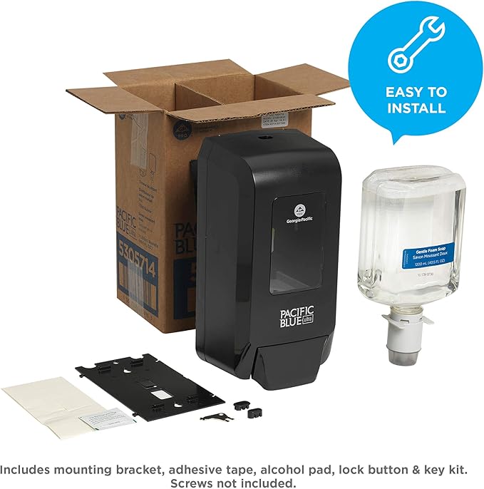 Georgia-Pacific (5305714) Pacific Blue Ultra Manual Push Soap Dispenser with Gentle Foam Hand Soap Refill Starter Kit
