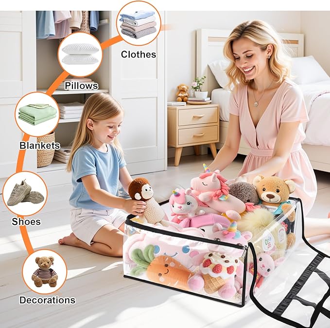 SpaceTrove Clear Clothes Storage Bags, 8 Pack Closet Organizers and Under Bed Storage Containers, Foldable Moving Bags with Zippers for Comforter