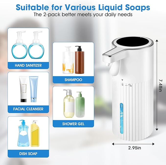 White Ribbed Liquid Soap Dispenser 2-Pack, 13.5 oz - Waterproof Wall-Mounted Hand Soap Dispenser for Bathroom & Kitchen Sink, Suitable for Commercial Use