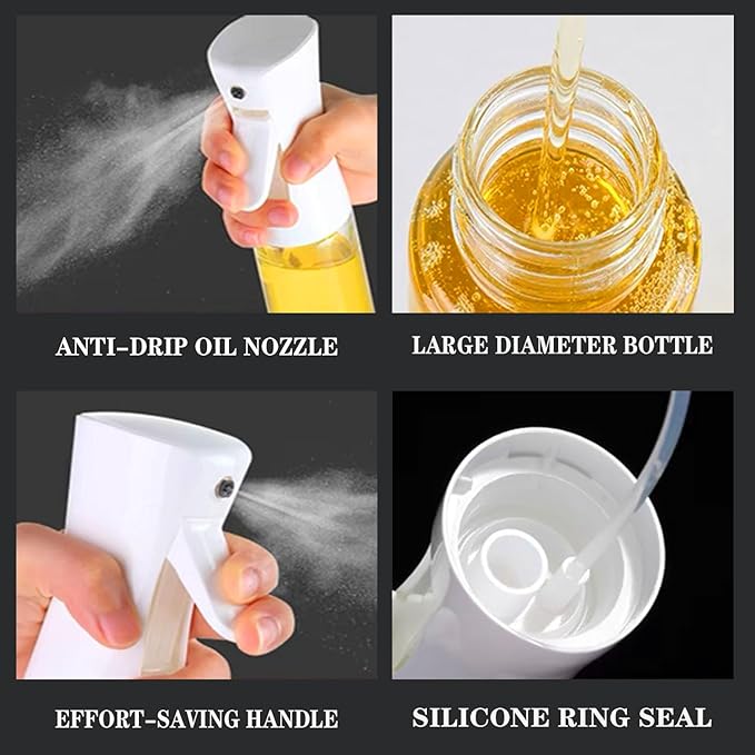 Oil Sprayer for Cooking -200ml Glass Olive Oil Sprayer, Cooking Sprayer, Kitchen Gadgets for Air Fryer, Canola Oil Spritzer, Widely Used for Salad Making, Baking, Frying, BBQ (White)