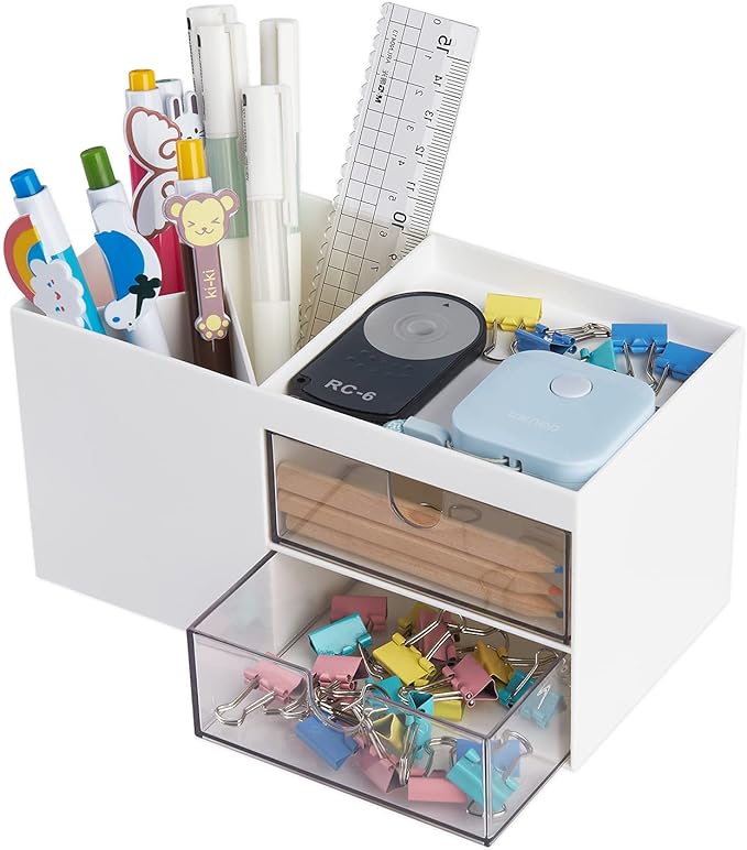 Office Desk Organizer with drawer, Office Supplies and Desk Accessories, White