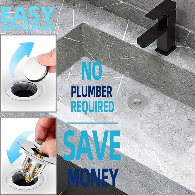 Universal 2 in 1 Bathroom Sink Stopper, Pop Up Bathroom Sink Drain Strainer with Anti-Clogging Filter Basket
