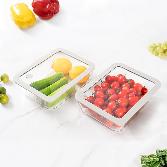 Glass Food Containers with Glass Lid, Microwave Safe Food Storage Container Set, 2 Pack of 48oz