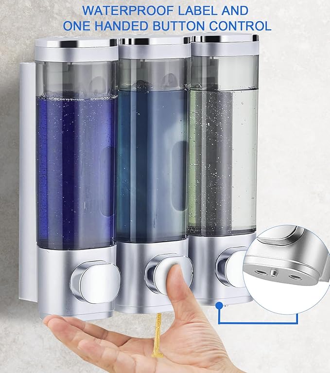Shampoo and Conditioner Dispenser Shower Soap Dispenser Shampoo Dispenser Body Wash Dispenser for Bathroom,Large Capacity, Silver