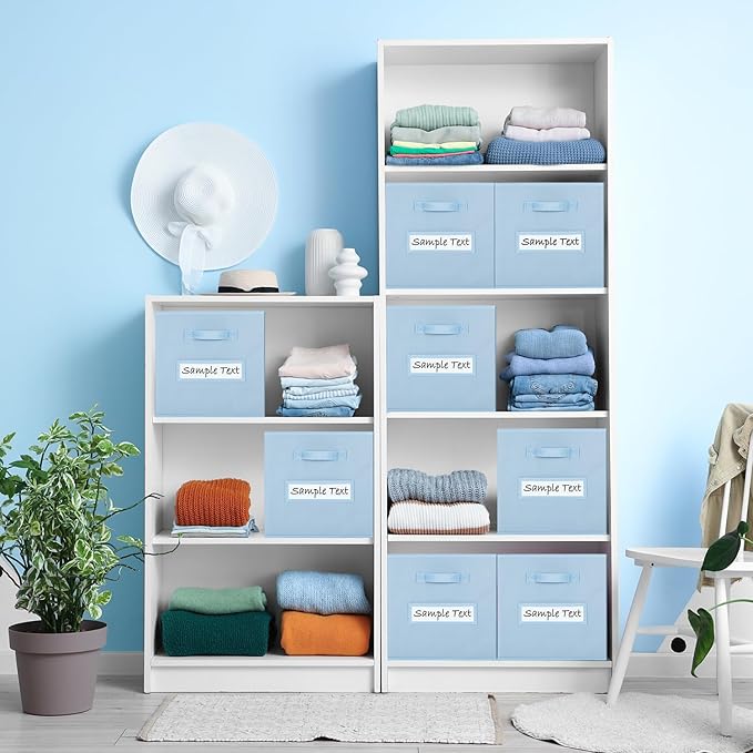 artsdi 11x11 storage cube bins (Set of 10) Foldable Fabric storage cubes with 10 Labels Window Cards & a Pen,11 inch cube storage bin,Closet Organizers for Shelves,Cubby Organizer Boxes,Pastel Blue