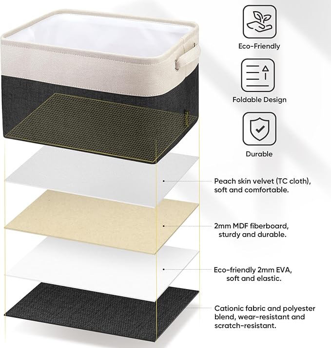 1 Pack Fabric Closet Storage Bins for Shelves, Black, 15''x11''x9.5''
